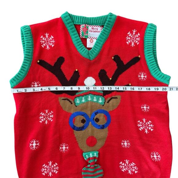 Vintage Christmas Knitted Sweater Vest Ugly Sweater Party  Cute Reindeer Size M - Picture 8 of 8